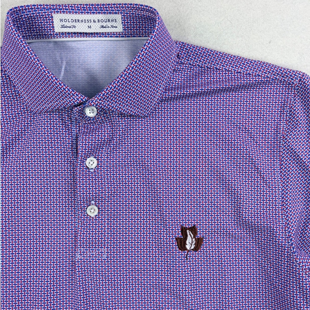 Holderness & Bourne Mens Tailored Fit Golf Polo Shirt Purple Geometric Size M